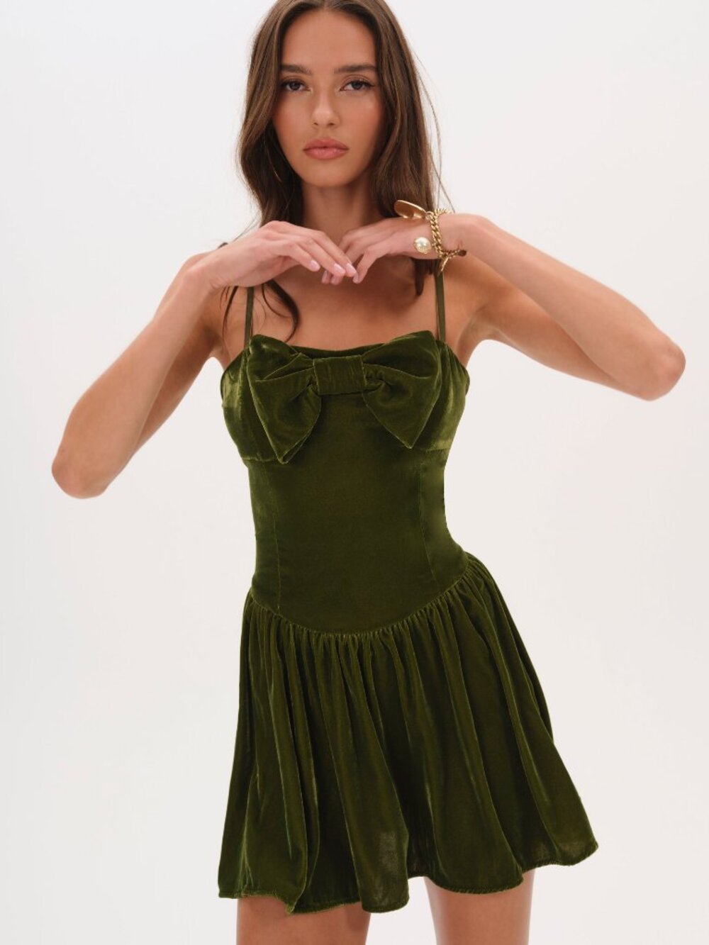 For Love & Lemons Martini Velvet Mini Dress M / Green